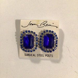 Joan Bari Royal Blue and White Rhinestone Post Earrings NWT